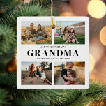 God jul Grandma 4 Photo Collage Julgransprydnad Keramik<br><div class="desc">Säg God jul till mormor den här julhelgen med en personlig julprydnad med 4 av dina favoritfoton och barnbarn i namn. All text i den här designen kan redigeras så att du kan lägga till ett eget meddelande eller en egen text. Finns i en sort färg,  stilar och produkter.</div>