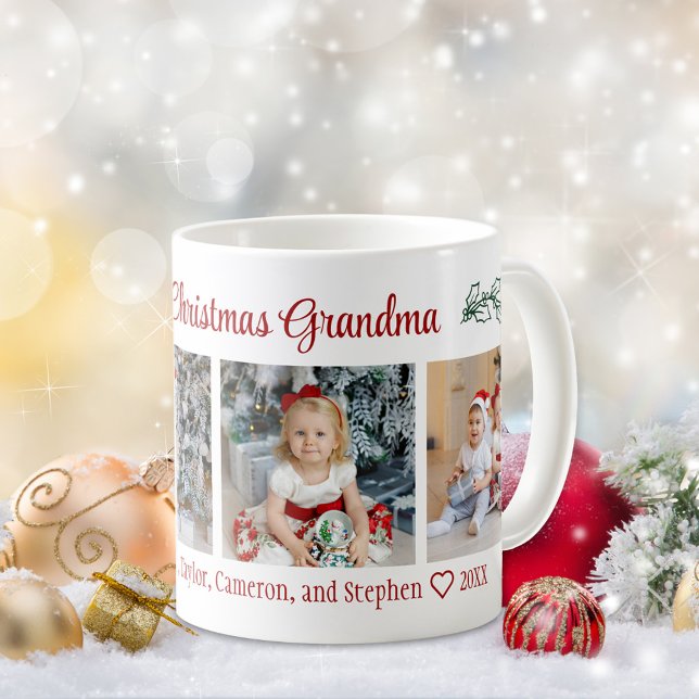 God jul Grandma 4 Photo Collage Kaffemugg (Skapare uppladdad)