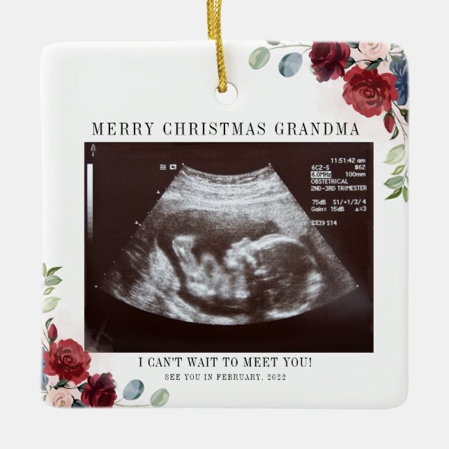 God jul Grandma Blommigt Ultrasound Photo Julgransprydnad Keramik (Framsida)