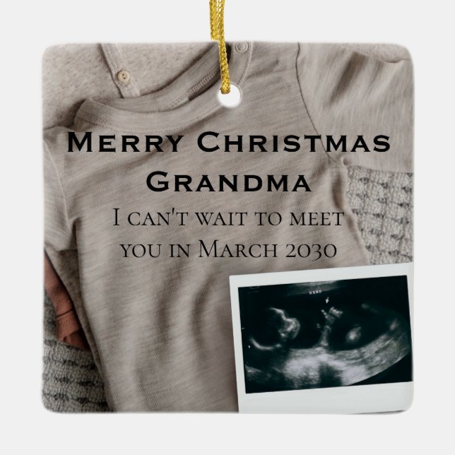 God jul Grandma Boy Gravid Announcement Julgransprydnad Keramik (Framsida)