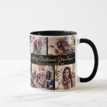God jul Grandma Family 5 Photo Collage Mugg<br><div class="desc">Modern Elegant Typography Black och Guld 5 Family Photo Collage God jul Grandma Script Helgdag Coffee Mugg. Den här festliga, minimalistiska, vimistaktiga 5 (5) fotomallen helgdag mugg har en söt rutnätsfotokollage och säger "God jul"! Texten "God jul" hälsning är skriven i ett vackert handskrivet skript som snabbt byts ut mot...</div>