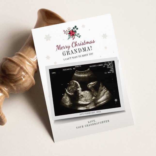 God jul Grandma Gender Reveal Ultrasound (Pregnancy Announcement Christmas Grandma Greetings Card)
