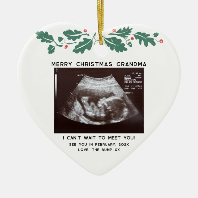 God jul Grandma Gravid Baby Scan Photo Julgransprydnad Keramik (Framsidan)