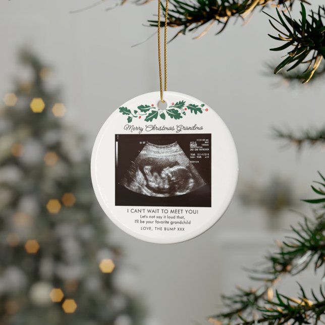 God jul Grandma Gravid Ultrasound Julgransprydnad Keramik (Grandma Keepsake Pregnancy Announcement Sonogram Ceramic Ornament)