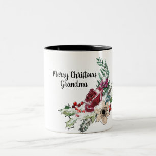God jul Grandma Holly Berry Blommigt Två-Tonad Mugg