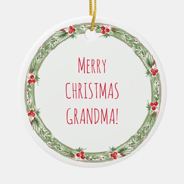 GOD JUL GRANDMA! Kärlek Grandchild XOXO Julgransprydnad Keramik (Framsidan)