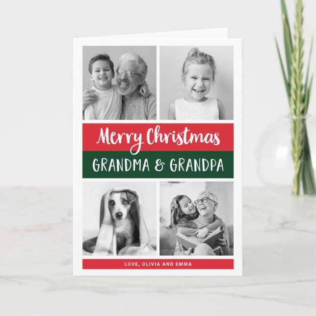 God jul Grandma och Grandpa | Fotorutnät Helgkort (Framsida)