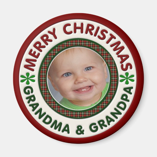 God jul Grandma och Grandpa Photo Magnet (Framsidan)