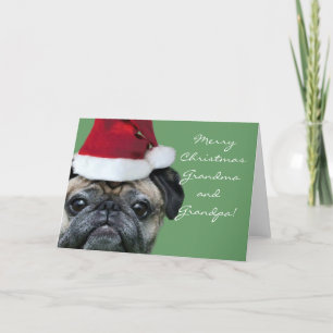 God jul Grandma och Grandpa Pug Card Helgkort