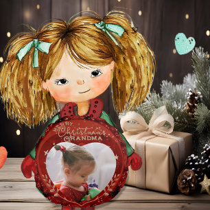 God jul Grandma Red Photo Rund Kudde