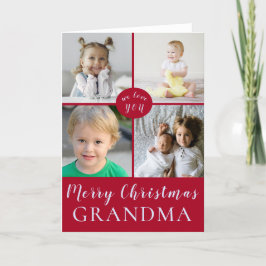 God jul Grandma|Red Silver|Photo Collage Helgkort