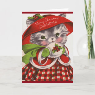 God jul Grandma Vintage Kattunge Helgkort