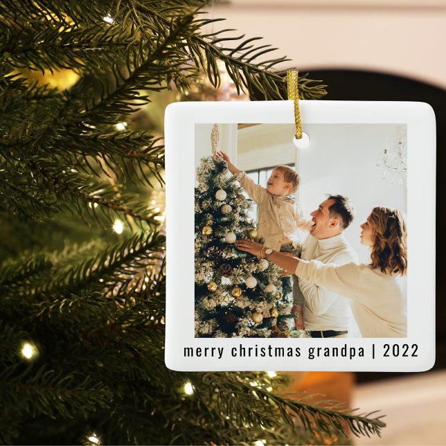 God jul Grandpa 2022 | Två foto Julgransprydnad Keramik (Skapare uppladdad)