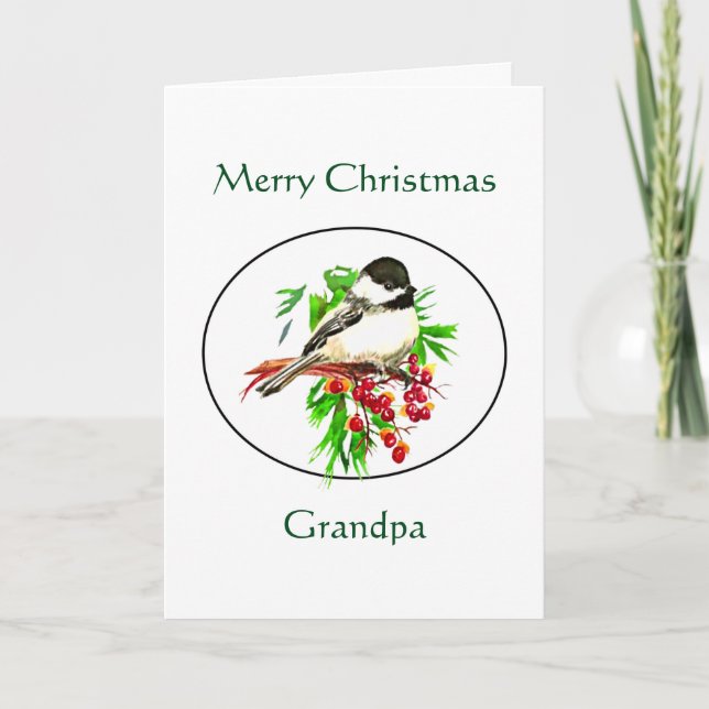God jul Grandpa Chickadee Bird Nature Helgkort (Framsida)