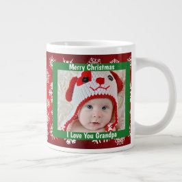 God jul Grandpa, Red & White, Anpassningsbar Photo Jumbo Mugg