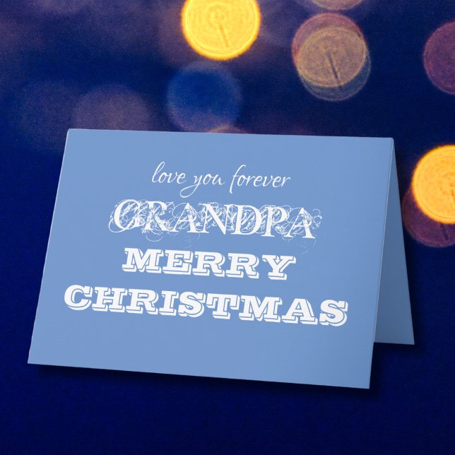 God jul Grandpa Simple Personlig Blue Kort (Simple, cute, personalized blue, Merry Christmas Grandpa card.)