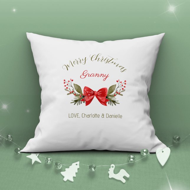God jul Granny Bow Berries Modern Kudde (Merry Christmas Granny Bow Berries Modern Throw Pillow ©Susanne Sachers - Sunny Mind Design 🌞)