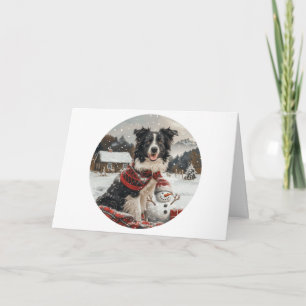 God jul Gräns Collie Hund Snögubbe Kort