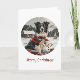 God jul Gräns Collie Hund Snögubbe Kort