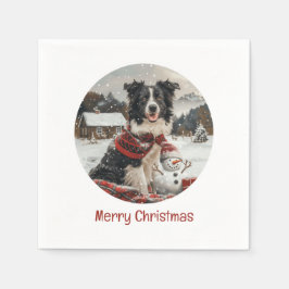 God jul Gräns Collie Hund Snögubbe Pappersservett
