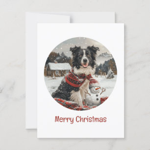 God jul Gräns Collie Hund Snögubbe Vykort