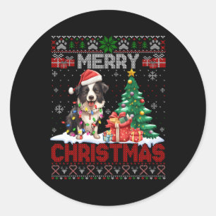 God jul Gräns Collie Hundälskare Ugly Julafton Runt Klistermärke