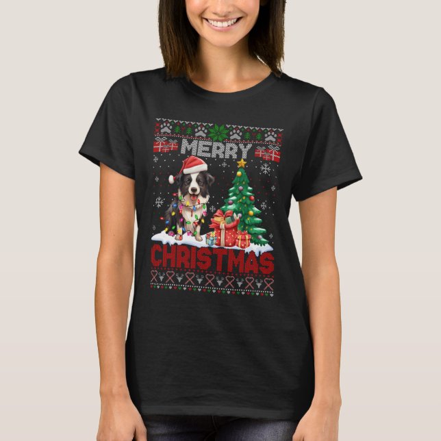 God jul Gräns Collie Hundälskare Ugly Julafton T Shirt (Framsida)