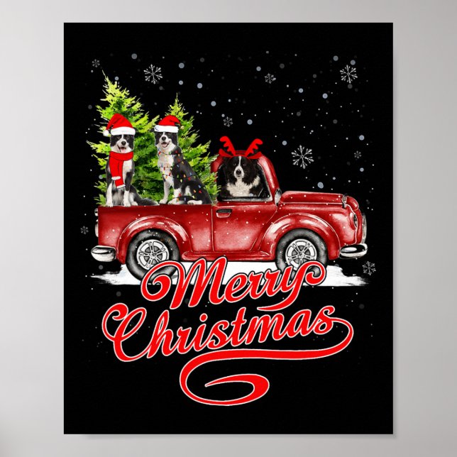 God jul Gräns Collie Hundar Santa Reindeer Poster (Framsidan)