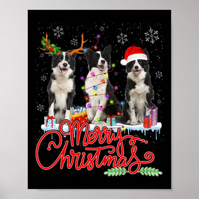 God jul Gräns Collie Santa Reindeer Light Poster (Framsidan)