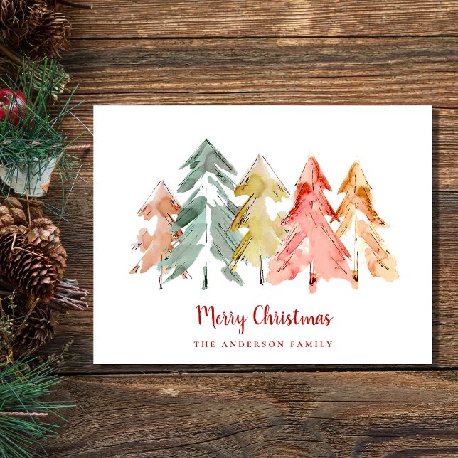 God jul Gräs Träd Abstrakt Vattenfärg Helg Vykort (Spread the love and joy of the season with your friends and family near and far)