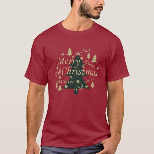 God jul, gräs träd, dekorerat t shirt (Framsida)