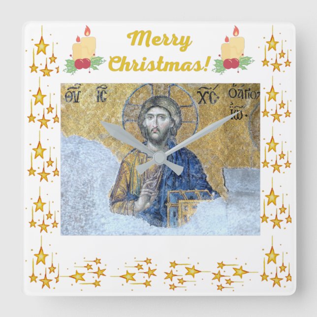 "God jul", Grått Handel, akrylväggsklocka Fyrkantig Klocka (Framsida)