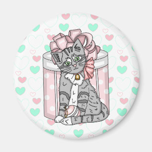 God jul Grått Kitten Rosa Bow Magnet