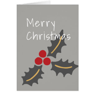 God jul/Grått- och Red Holly-design Hälsningskort