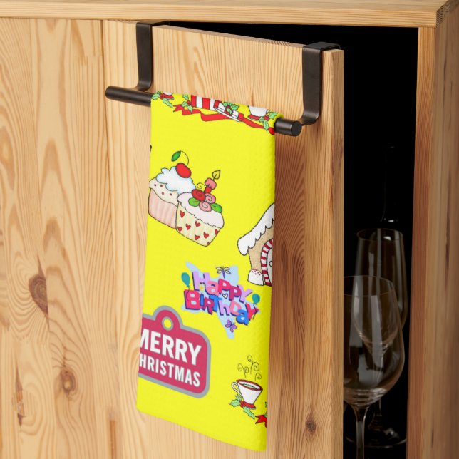 God jul Grattis på födelsedagen Kökshandduk för (Thirds Fold)