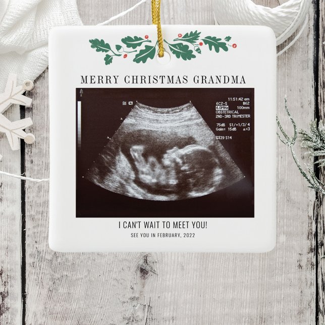 God jul Gravid Ultraljudsfoto Grandma Julgransprydnad Keramik (Merry Christmas Pregnancy Announcement Sonogram Ceramic Ornament)