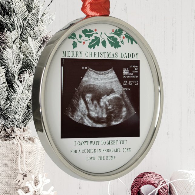 God jul Gravid  Ultrasound Baby Julgransprydnad Metall (Botanical Pregnancy Announcement Sonogram Metal Ornament)