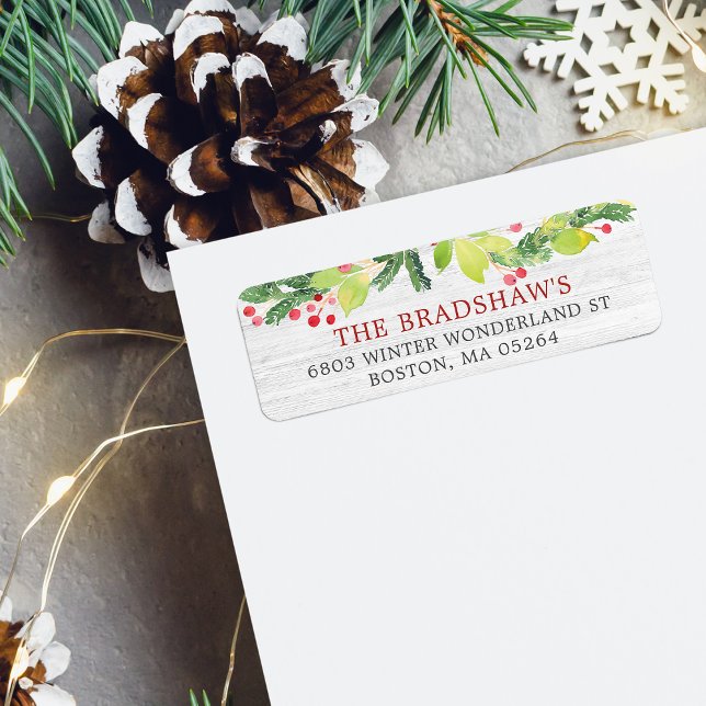 God jul, Greenery Berries Returadress Returadress Etikett (Festive Christmas Greenery Berries Return Address Label)