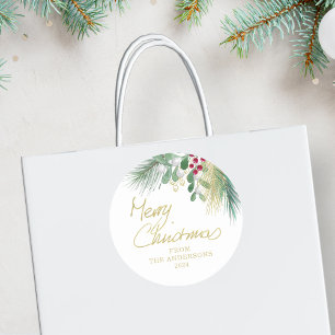 God jul Greenery Classic Round Sticker Runt Klistermärke