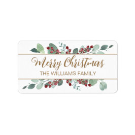 God jul Greenery CranBerries Guld Adressetikett