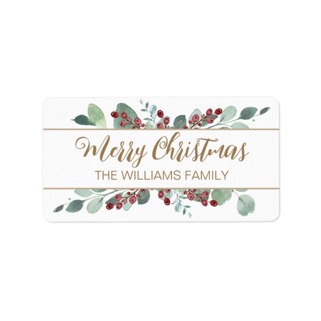 God jul Greenery CranBerries Guld Adressetikett (Framsidan)