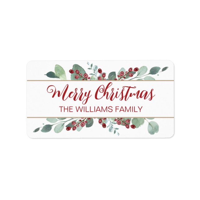 God jul Greenery CranBerries Guld-etikett Adressetikett (Framsidan)