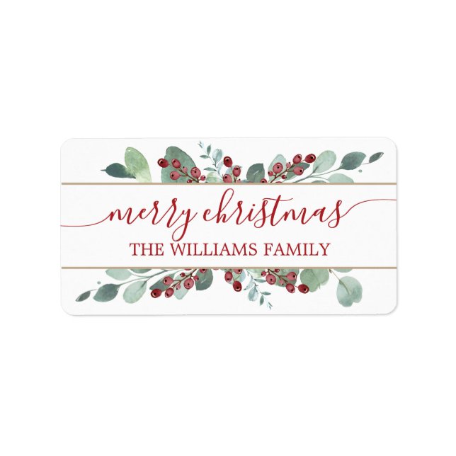 God jul Greenery CranBerries Guld-etikett Adressetikett (Framsidan)