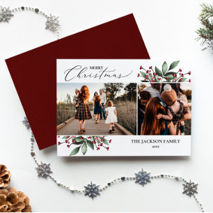 God jul Greenery Red Photo Helgdag Card Inbjudningar