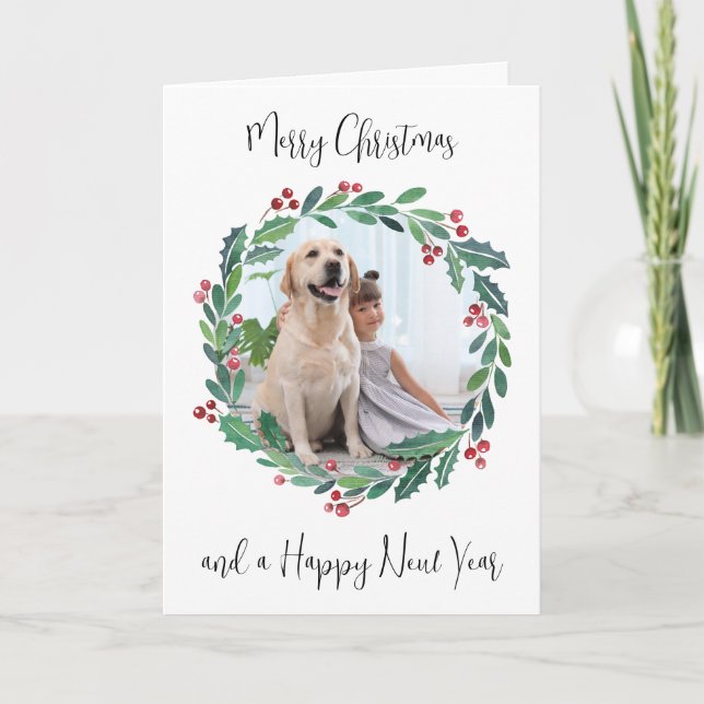 God jul Greenery Wandey Anpassningsbar Photo Helgkort (Framsida)