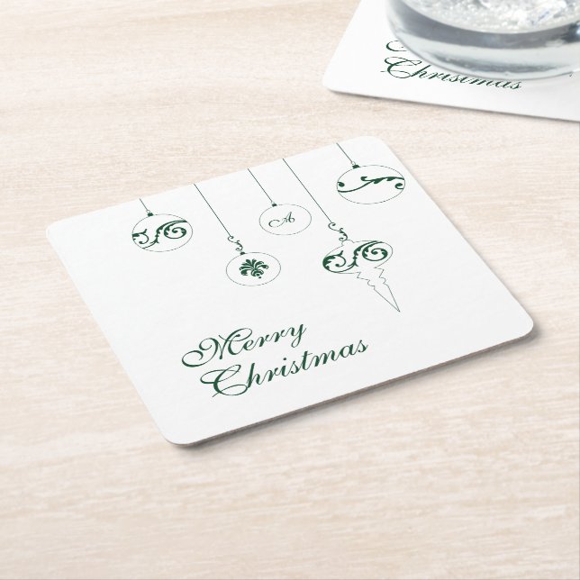 God jul GreenMonogram Bauble Ornaments Underlägg Papper Kvadrat (Vinklad)