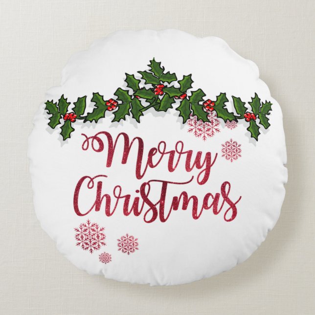 God Jul, Grenar med Julbär - Personlig Rund Kudde (Framsidan)
