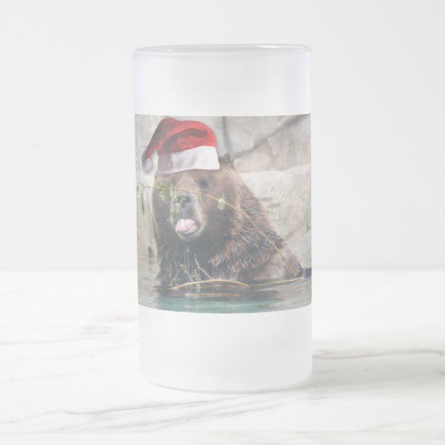 God jul Grizzly Bear Frostat Ölglas (Center)