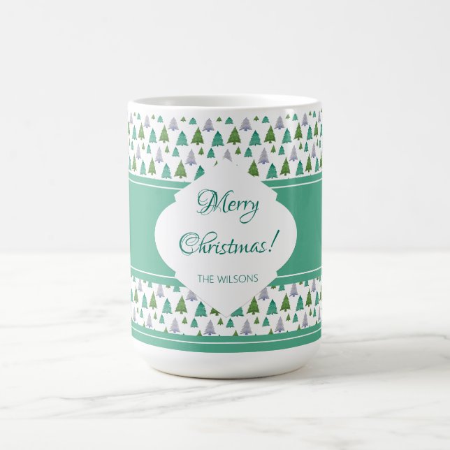 God Jul Grön Blå Träd Kaffemugg (Center)