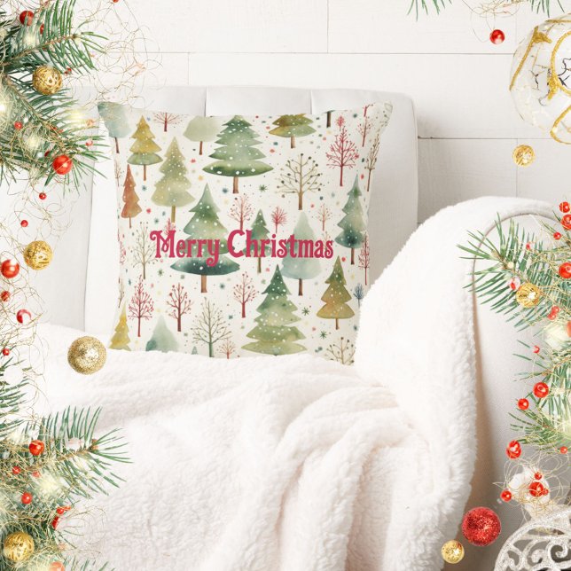 God Jul Grön Brun Skog Tallar Kudde (Skapare uppladdad)
